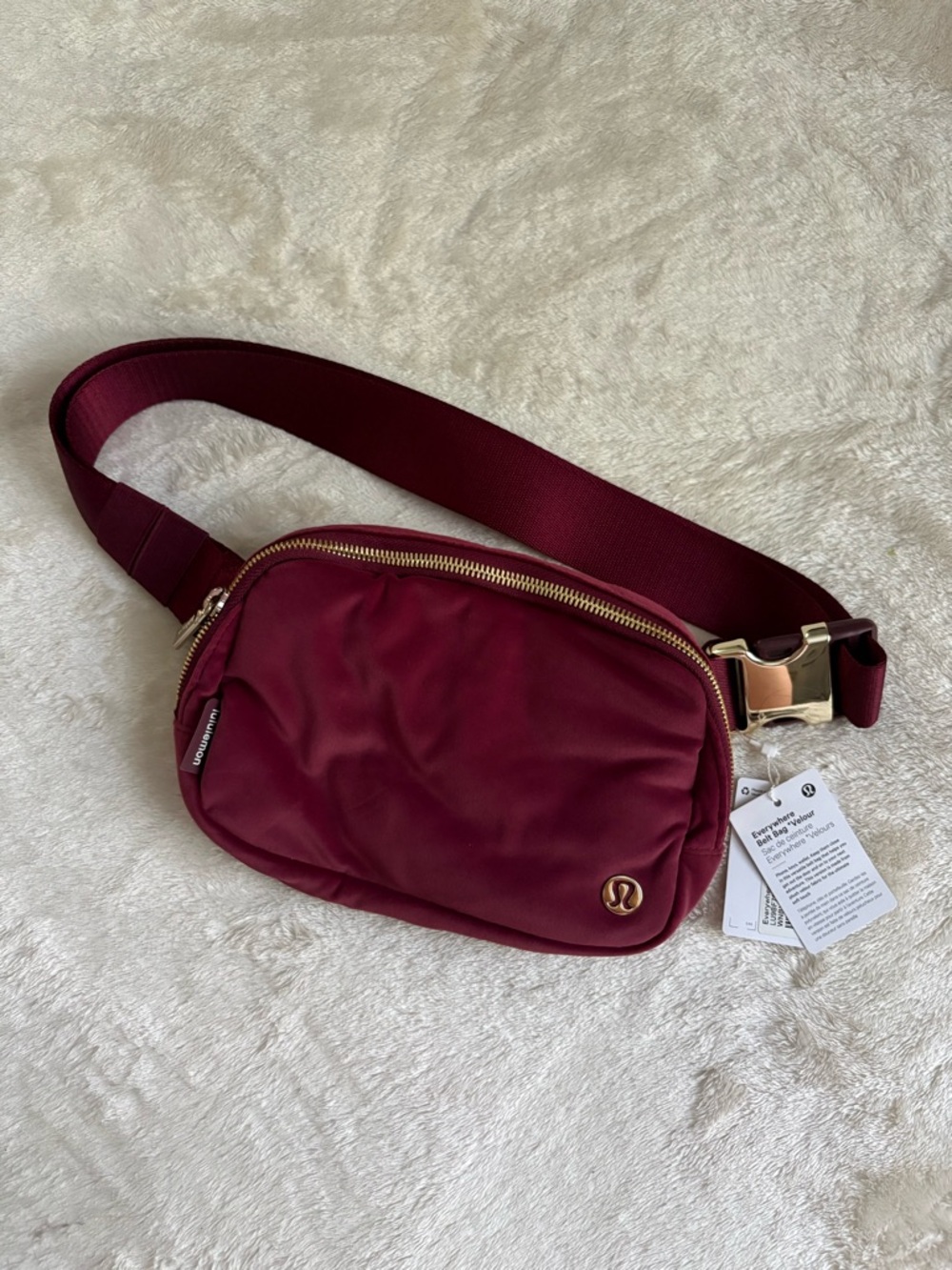 lululemon athletica Wine Burgundy Belt Bag with Gold Hardware
